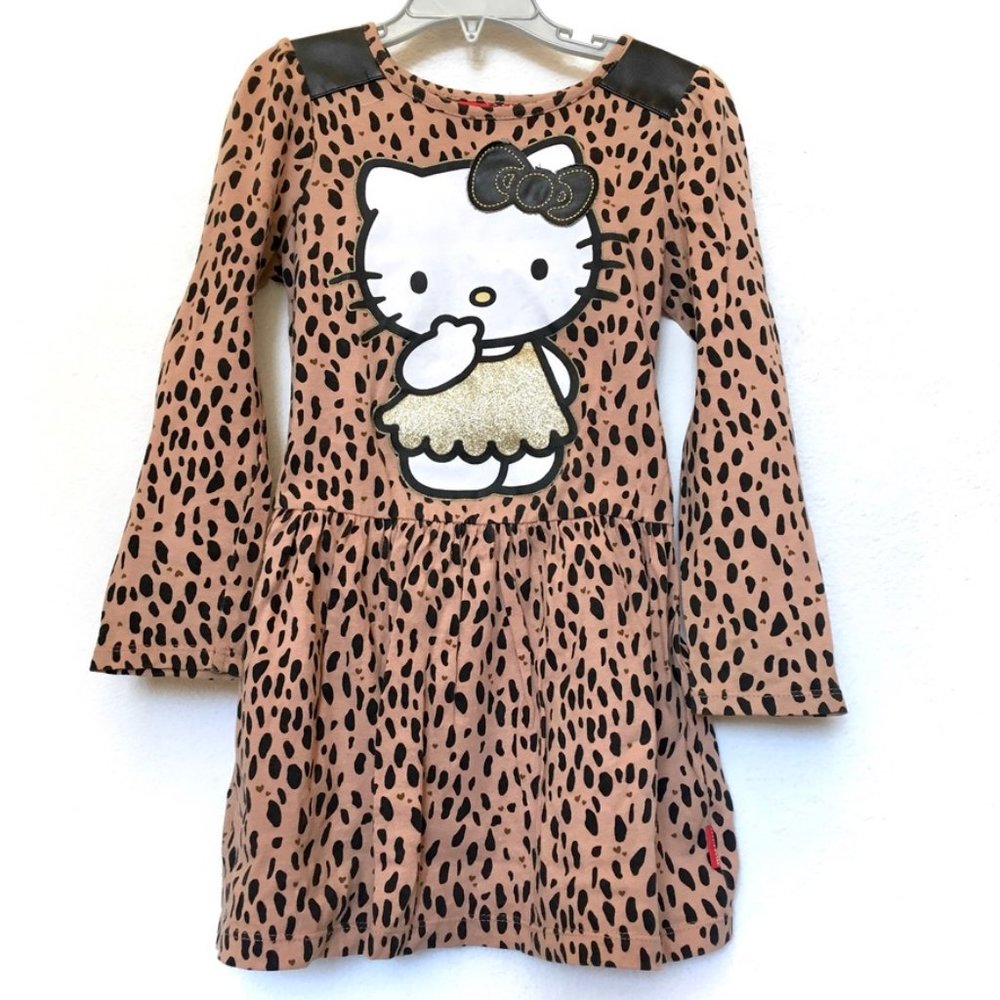 Hello Kitty Leopard Dress w/ Faux Leather & Gold Details